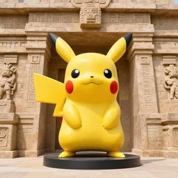 a statue of Pikachu from Aztec temple,