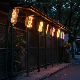 by the entrance of the zoo across the street, there was a row of neon lights. one of the lights was about to burn out and flickered irregularly