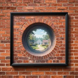 brick wall with a circular magic portal to another world. framed, centralized, ethereal, suburban, fantasy, smooth, sharp focus, high detailed digital art trending in artstation. bilateral asymmetry. artist greg rutkowski