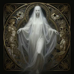 beautiful ghost, dark fantasy, intricate, elegant, highly detailed, digital painting, artstation, concept art, matte, sharp focus, illustration, art by artgerm and alphonse mucha