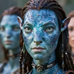 a stunning ultra detailed fantasy fine art portrait photo of a na'vi from avatar movie, by tom bagshaw, artgerm and natalie shau, 3 5 mm lens, golden ratio composition, deep depth of field, perfect eyes and face, biomechanical robot, cybernetic bionic techno implants, soft lighting, artstation, 8 k