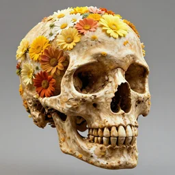 human skull made and filled with flowers, high resolution, high detail, 4 k, 8 k
