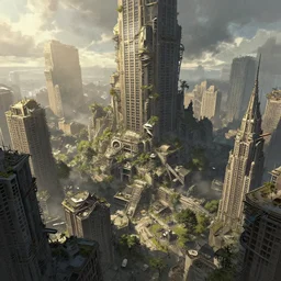 masterpiece drawing of a post - apocalyptic overgrown city, by alan lee, concept art, insanely detailed, cinematic lighting, sharp focus, illustration, artstation