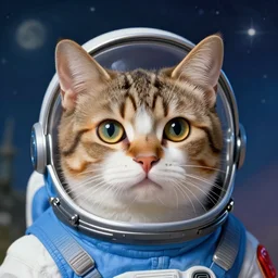 head and shoulders masterpiece portrait of a cute adorable cat wearing a blue spacesuit, surreal background, digital art, by hieronymus bosch, trending on artstation, cgsociety,
