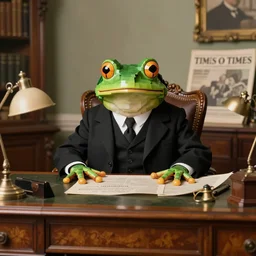 2 0 megapixels, aristocratic, vintage photo of an anthropomorphic perfect frog wearing a perfect suit sitting behind a perfect victorian desk, 1 9 4 0, professional photography, trending on the times magazine, ultra detailed, beautiful, precise