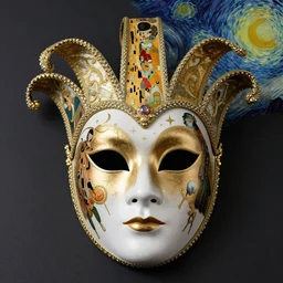 Divine Chaos Engine, as a Venetian Carnivale Mask, by Karol Bak, Jean Deville, Gustav Klimt, and Vincent Van Gogh, celestial, visionary, sacred, fractal structures, ornate realistic gilded medieval icon, spirals
