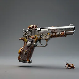 professional photograph of a gun made out of bugs. Trending on artstation.