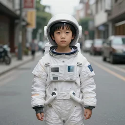 boy on a street in space
