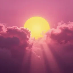 pink clouds backlit by yellow sun, volumetric fog, godrays, high contrast, high contrast, high contrast, vibrant colors, vivid colors, high saturation, by Greg Rutkowski and Jesper Ejsing and Raymond Swanland and alena aenami, featured on artstation, wide angle, vertical orientation