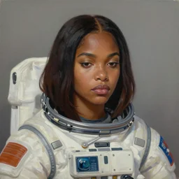 a portrait of a very beautiful BIPOC woman in a spacesuit, Alexandria's genesis, chin-length hair, bored, illustration, soft lighting, soft details, painting oil on canvas by mark arian by artgerm, trending on artstation, 4k, 8k, HD