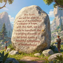 with this faith, we will be able to hew out of the mountain of despair a stone of hope. with this faith, we will be able to transform the jangling discords of our nation into a beautiful symphony of brotherhood. ultrafine highly detailed hyper colorful illustration, sharp focus, rozalski, craig mullins, federico pelat, unreal engine highly rendered, global illumination, radiant light, intricate and detailed environment
