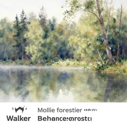 a painting of a lake surrounded by trees, a watercolor painting by mollie forestier - walker, behance contest winner, impressionism, watercolor, soft mist, impressionism
