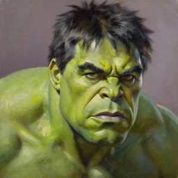 dynamic macro head portrait of beautiful hulked superhero matt damon in, painting by alex ross, oil painting photo real