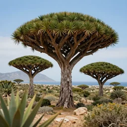 socotra island with dragon trees, sharp focus, wide shot, trending on ArtStation, masterpiece, by Greg Rutkowski, by Ross Tran, by Fenghua Zhong, octane, soft render, ultrarealistic, colorful, cinematic, horizon forbidden west