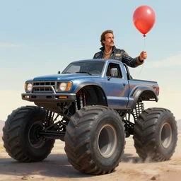 danny trejo, cinematic, driving monster truck grave digger, holding a balloon elegant, highly detailed, digital painting, artstation, smooth, hard focus, illustration, art by jessica rossier and and brian froud