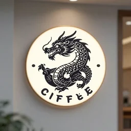 a modern logo for a coffee shop featuring a dragon, digital art