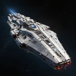cyberpunk aircraft carrier cargo ship strongly resembling industrial spaceship design concept art in space, by david levy, eve online, elite dangerous, artstation