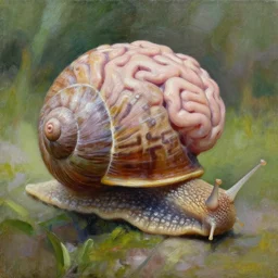 detailed impressionist oil painting of a snail with a shell made of a human brain