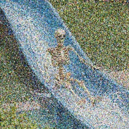 skeleton going down a water slide
