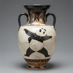vasework vaseart of a Panda practing karate in a vase , medieval art, fragmented clay firing Greek vase of a panda