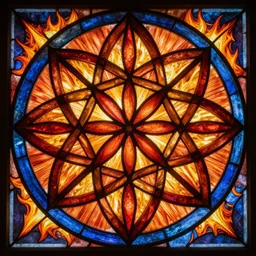 flower of life, stained glass, fire, rays