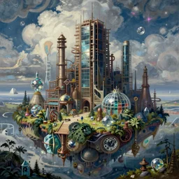 a beautiful detailed painting of terminal city unfinished building industrial architecture urbex by martin johnson heade, tundra elysian partly cloudy night extraterrestial wilderness architecture island made of glass universe gem retro rainforest steampunk, archdaily, wallpaper, highly detailed, trending on artstation.