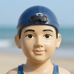closeup face portrait of a tin toy 1 9 2 0 s swim champ at the seaside, nicoletta ceccoli, mark ryden, lostfish, max fleischer, hyper realistic, artstation, illustration, digital paint, matte paint, vivid colors, bright, cheerful, detailed and intricate environment