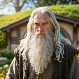 gandalf arriving at hobbitland half body portrait, a sunny day, ray of sunlight, volumetric, depth, of field, hypersharp, hyperdetailed, by moebius, high detail, elegant, digital painting, cinematic lighting, vibrant, intricate, textured skin, highly detailed, artstation, sharp, focus, hdr, unreal engine 5, breathtaking, illustration, anna dittmann, ilya kuvshinov, nikolay makovsky