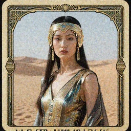 giesha demon, innovative avant - garde art, deco fashion, asian women, highly detailed, photorealistic portrait by michael cheval, serene desert setting, crisp quality and light reflections, octane render, taror card with ornate border frame