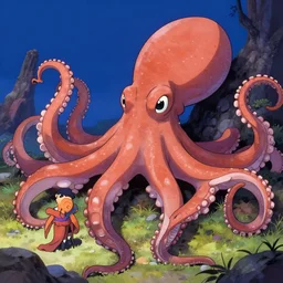 giant octopuss, anime style