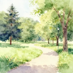 a watercolor painting of a park
