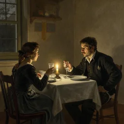 “Dinner by candlelight” by Dutch Romantic painter Petrus van Schendel