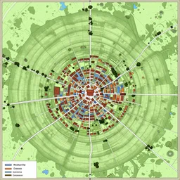 medieval map of small town, Voronoi regions, houses and roads