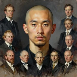 bald asian guy with a short beard, painted by ruan jia, raymond swanland, lawrence alma tadema, zdzislaw beksinski, norman rockwell, jack kirby, tom lovell, alex malveda, greg staples