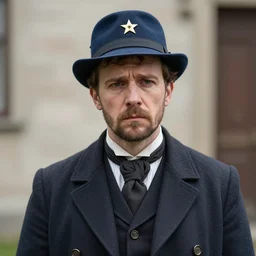 thirtysomething years old lee evans as a ( ( ( sad ) ) ), nice, quirky 1 9 th century, austrian postman. detailed soft focus natural lights, portrait by june mendoza