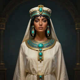 woman sumerian brown tan skin, priestess, cleric robes, turquoise jewelry, karol bak, donato giancola, digital art, ambient lighting, studio lighting,