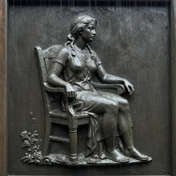 relief of miss of the world in the rain sitting on the chair by conrad roset