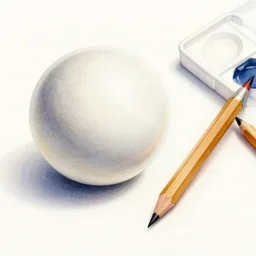 a ball, pencil and watercolor