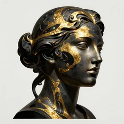 epic concept art. abstract female face silhouette mixing with black and gold liquid fluid. abstract sculpture. art deco swirls. masterpiece by michelangelo. concept art, matte painting. greg rutkowski, wlop, victo ngai