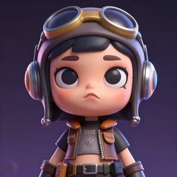a punky girl with wide set eyes, high cheekbones, a wide mouth with thin lips, and and upturned button nose as a space fighter punk rock pilot stylized cartoon cg render