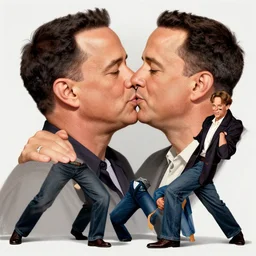 character concept art of tom hanks kissing meg ryan in a dynamic pose | cute - fine face, pretty face, realistic shaded perfect face, fine details by stanley artgerm lau, wlop, rossdraws, james jean, andrei riabovitchev, marc simonetti, and sakimichan, tranding on artstation