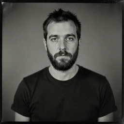 Radiohead's Thom Yorke, with a beard and a black shirt, a computer rendering by Martin Schoeller, cgsociety, de stijl, uhd image, tintype photograph, studio portrait, 1990s, calotype