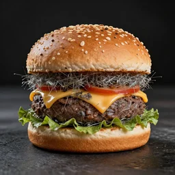hamburger made of steel wool. hyperdetailed photorealism
