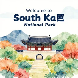 welcome to south korea national park! vibrant tourist poster, minimalism, tourism, rich color palate, watercolors, trending on artstation