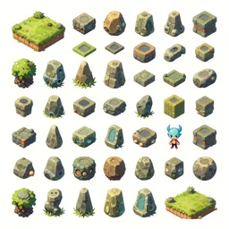 a kitbash set of stones and floor assets in a  spritesheet game assets. Style of   Ori and the blind forest, SOTN, wonder boy, dead cells, hollow knight.   separated modular  plataforms, kit bashing, 4K, Retrofuturism, Studio Ghibli, Simon Stålenhag