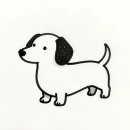 very quick simple black and white line sketch of a cute dachshund