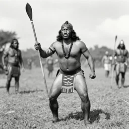 Maori warrior during ancient extreme sports by david lachapelle, old photo, black and white, vintage