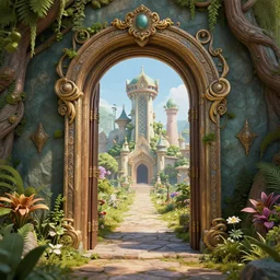 fantasyland through a magical doorway, natural, ornate, intricate, detailed, 3 d render, highly stylized