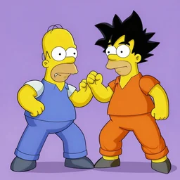 Homer Simpson fighting with Vegeta digital art trending on artstation