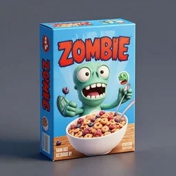 zombie breakfast cereal box design. full illumination presentation
